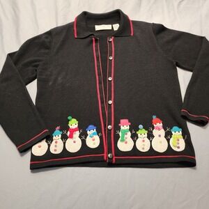 Vintage Classics by Marisa Christina Snowman Cardigan Sweater‎ Womens S Knit